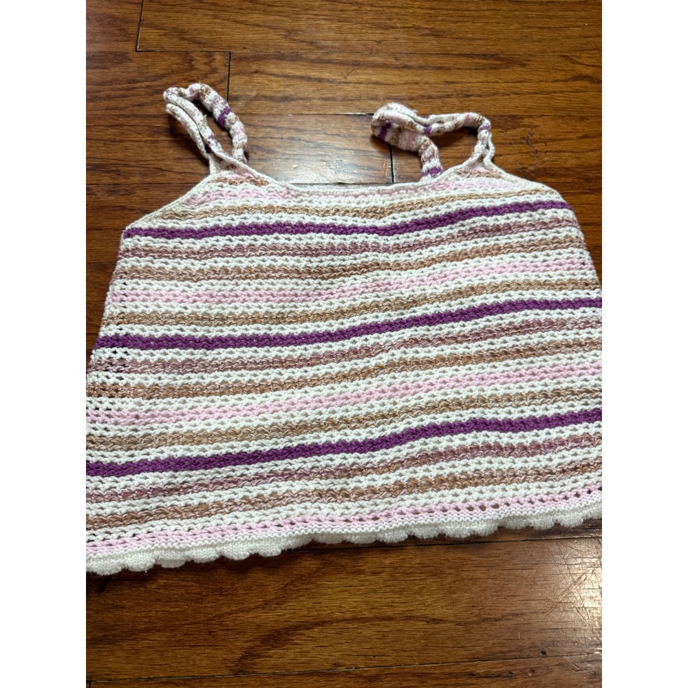 Jessica Simpson Striped Knit Cami Top Small Purple Pink Scalloped Hem Lined